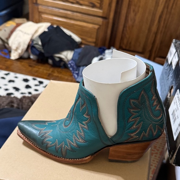 Ariat Teal Western Ankle Boots with Brown Accents - Picture 4 of 7